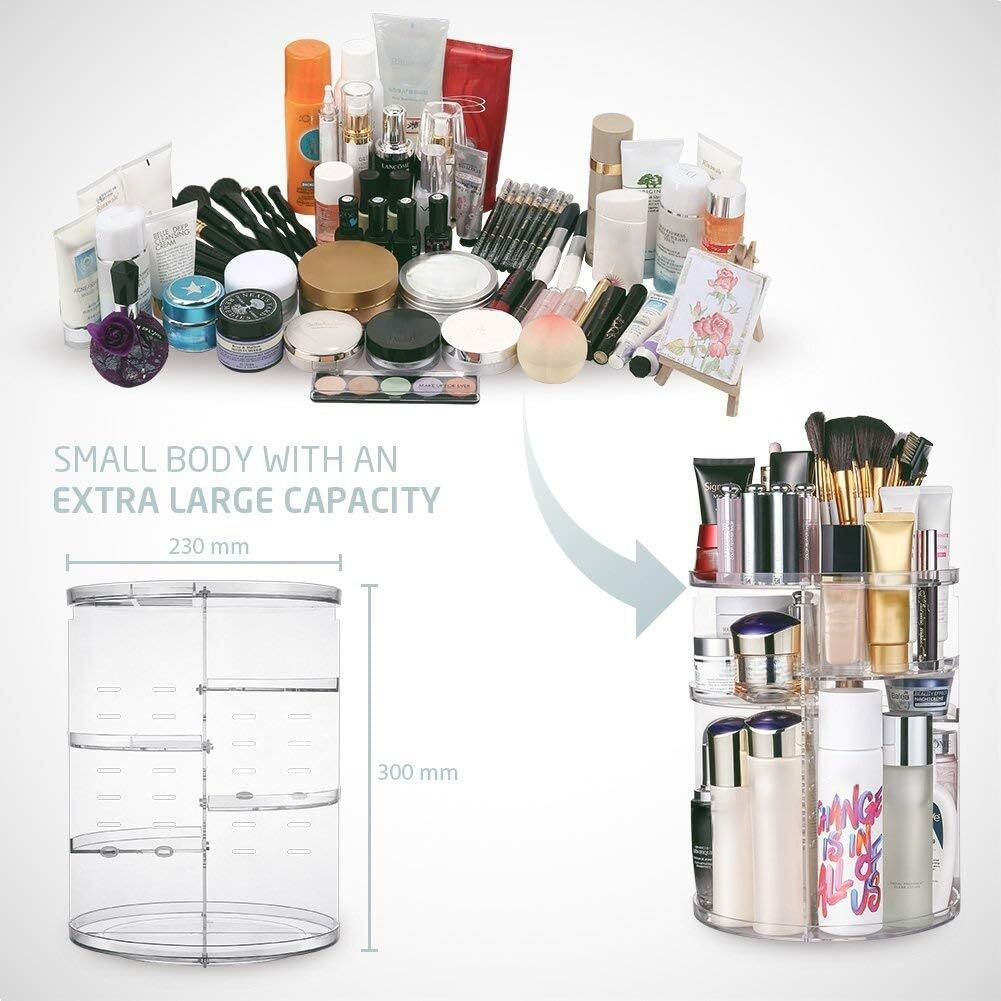 INOVERA (LABEL) Cosmetic Makeup Organizer for Women, Bride & Girls - 360 Rotating Storage Organiser Box - Dressing table Vanity Case Holder for Lipsticks, Skincare Kit & Brushes Set - Transparent