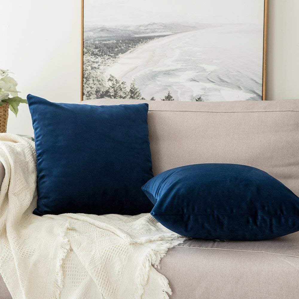 Khooti Velvet Cushion Cover, 20x20 (Blue)(Pack of 3)