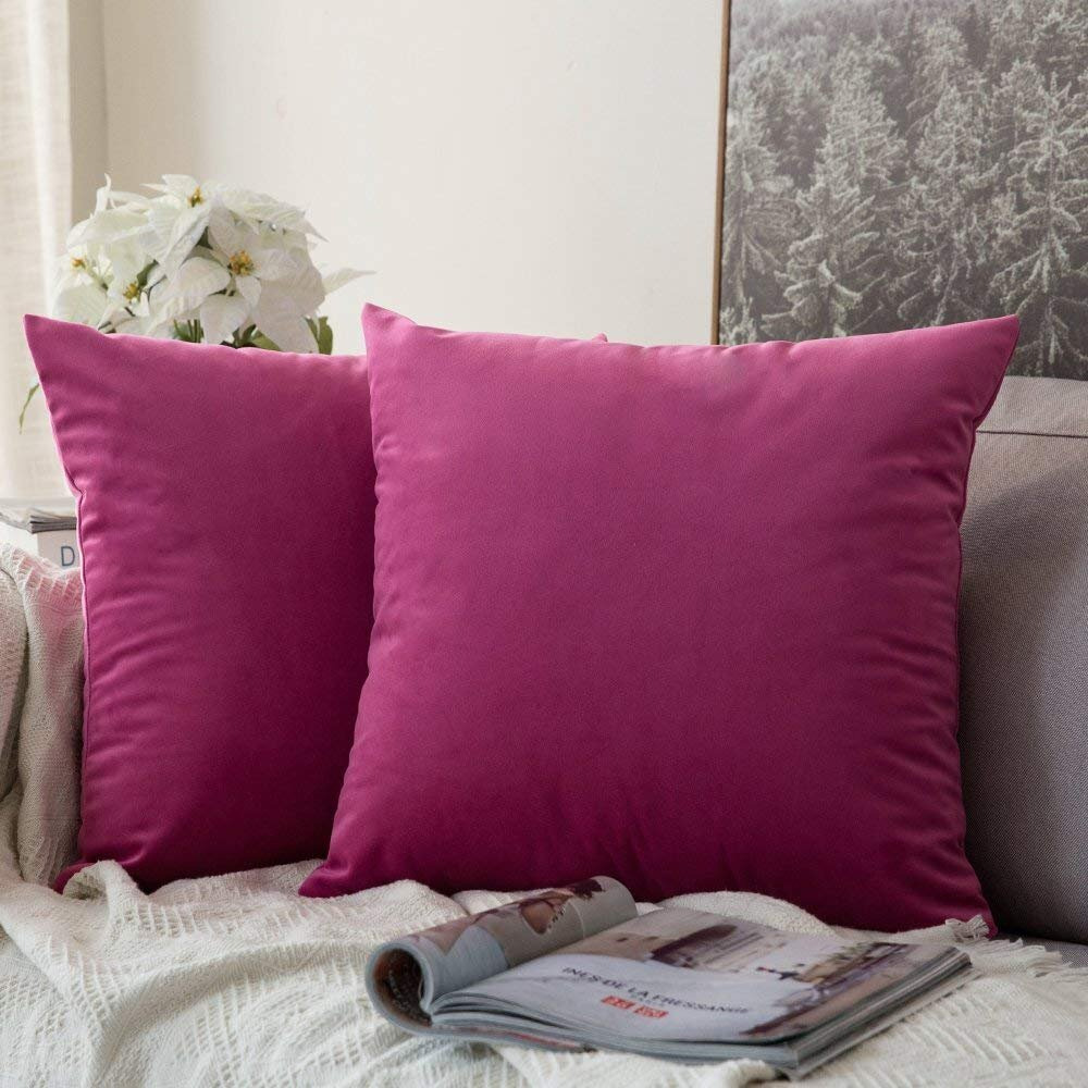 Khooti Velvet Cushion Cover, 26x26 (Pink)(Pack of 3)