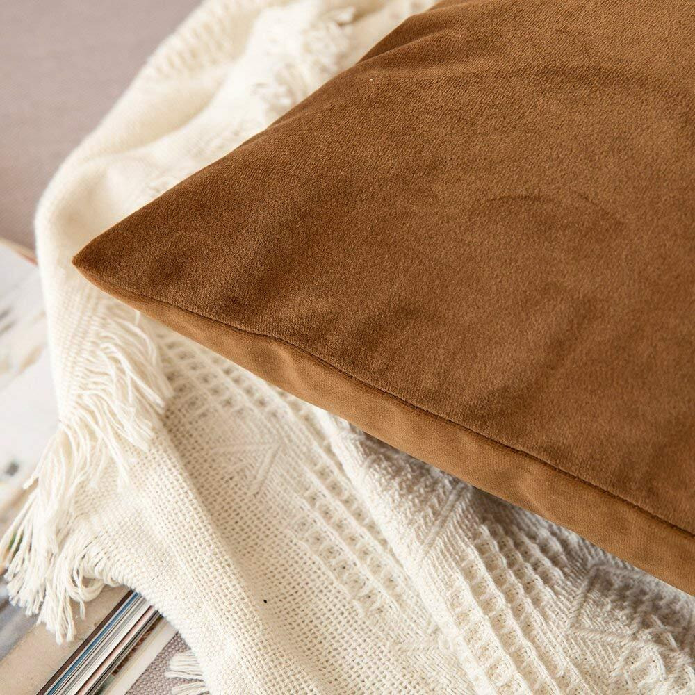 Khooti Velvet Cushion Cover, 22x22 (Brown)(Pack of 5)