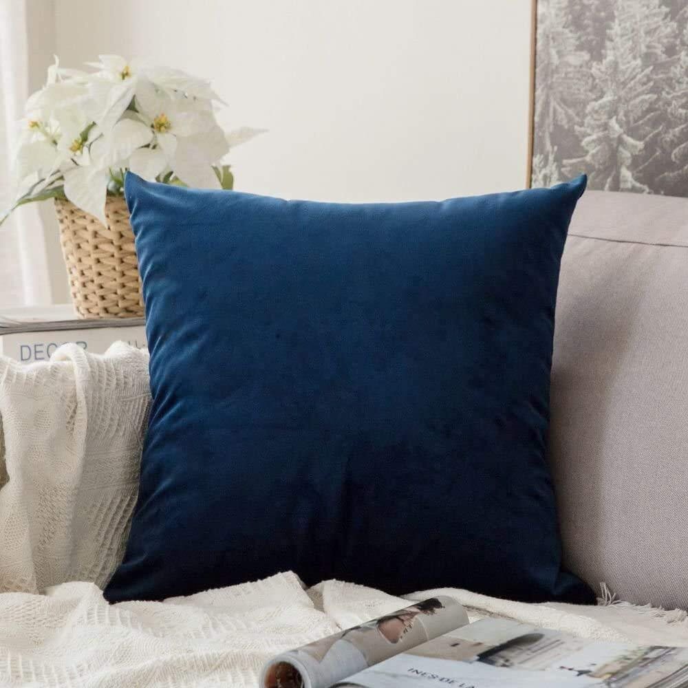 Khooti Velvet Cushion Cover, 20x20 (Blue)(Pack of 1)