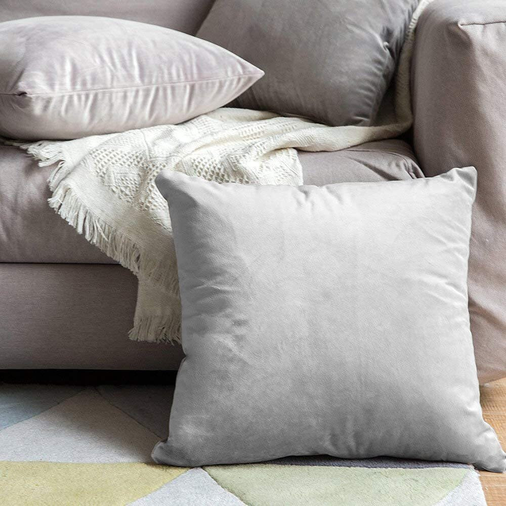 Khooti Velvet Cushion Cover, 20x20 (Light Grey)(Pack of 5)