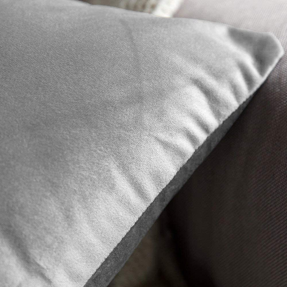Khooti Decorative Velvet Square Cushion Cover Throw Pillow Cover for Living Room Couch Single Seater Sofa, Colourful Modern 20 x 20 Inches / 50.8 x 50.8 cm (Colour - Light Grey)(Set of 2 Pieces)