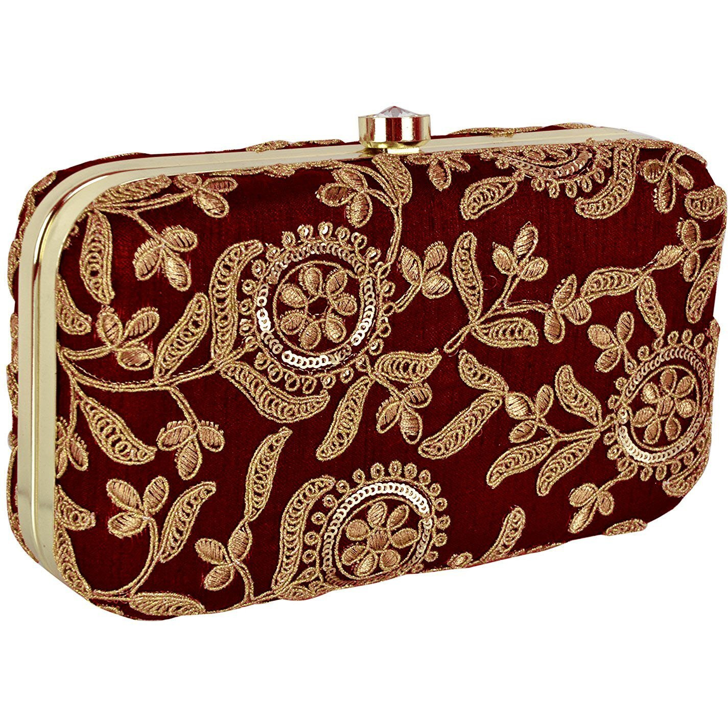 TOOBA Women Handicraft Hand Embroidered Box Clutch Bag Purse For Bridal, Casual, Wedding