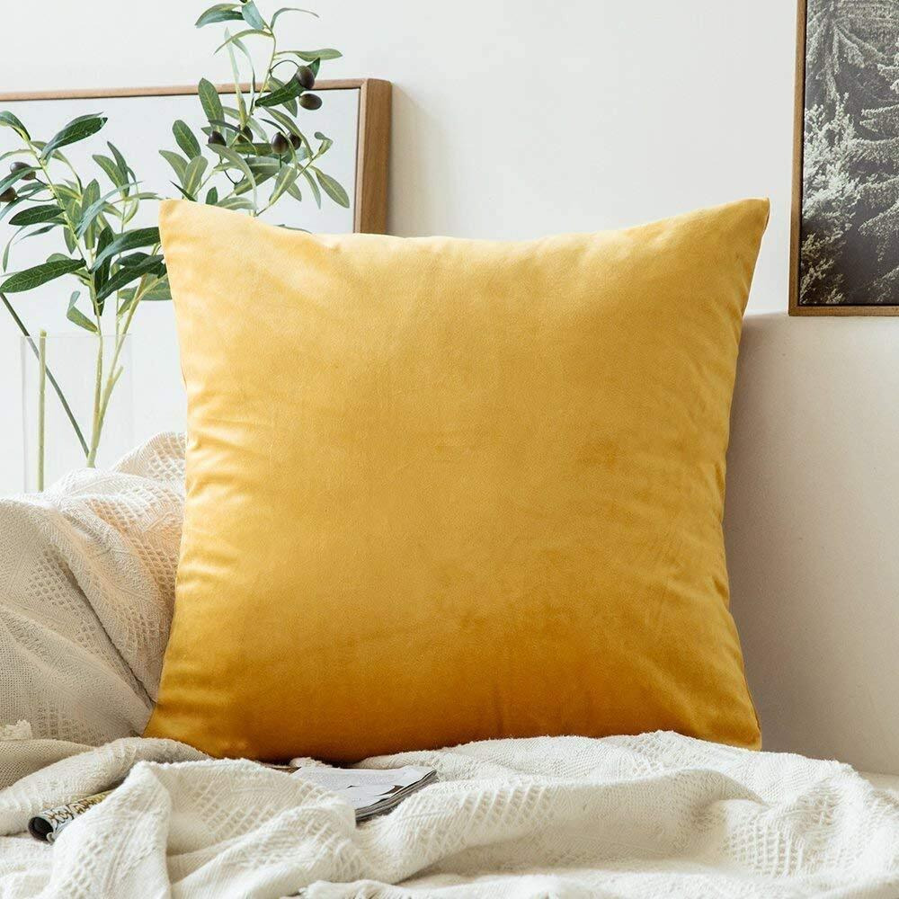 Khooti Velvet Cushion Cover, 24x24 (Orange Yellow)(Pack of 1)
