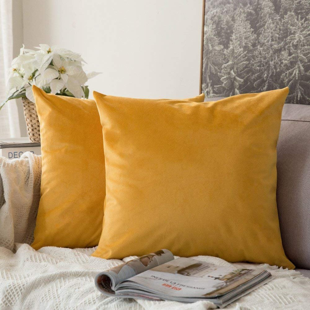 Khooti Velvet Cushion Cover, 22x22 (Orange Yellow)(Pack of 1)