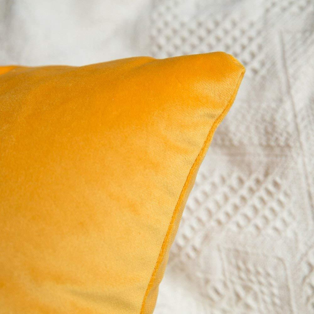 Khooti Velvet Cushion Cover, 26x26 (Orange Yellow)(Pack of 1)