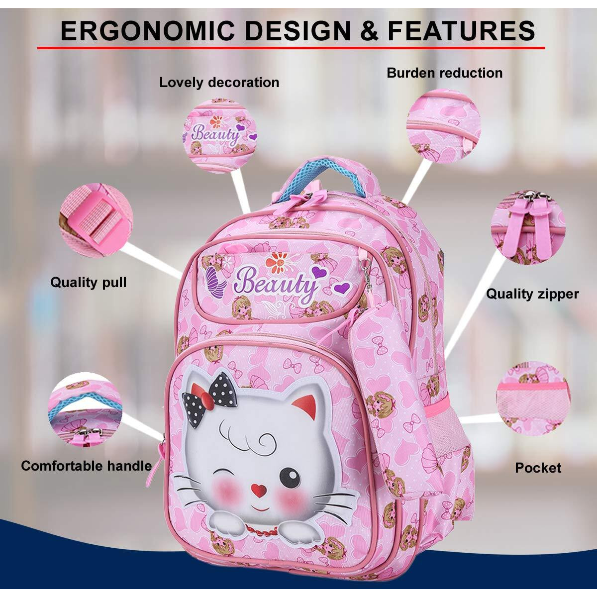Tinytot 20 Liter, Stylish & Trendy Barbie Printed School Bag With Pencil Pouch Water Resistant High Storage School Bag College Travel Backpack Bag for Girls & Women, 2nd Standard Onwards 18 Inch