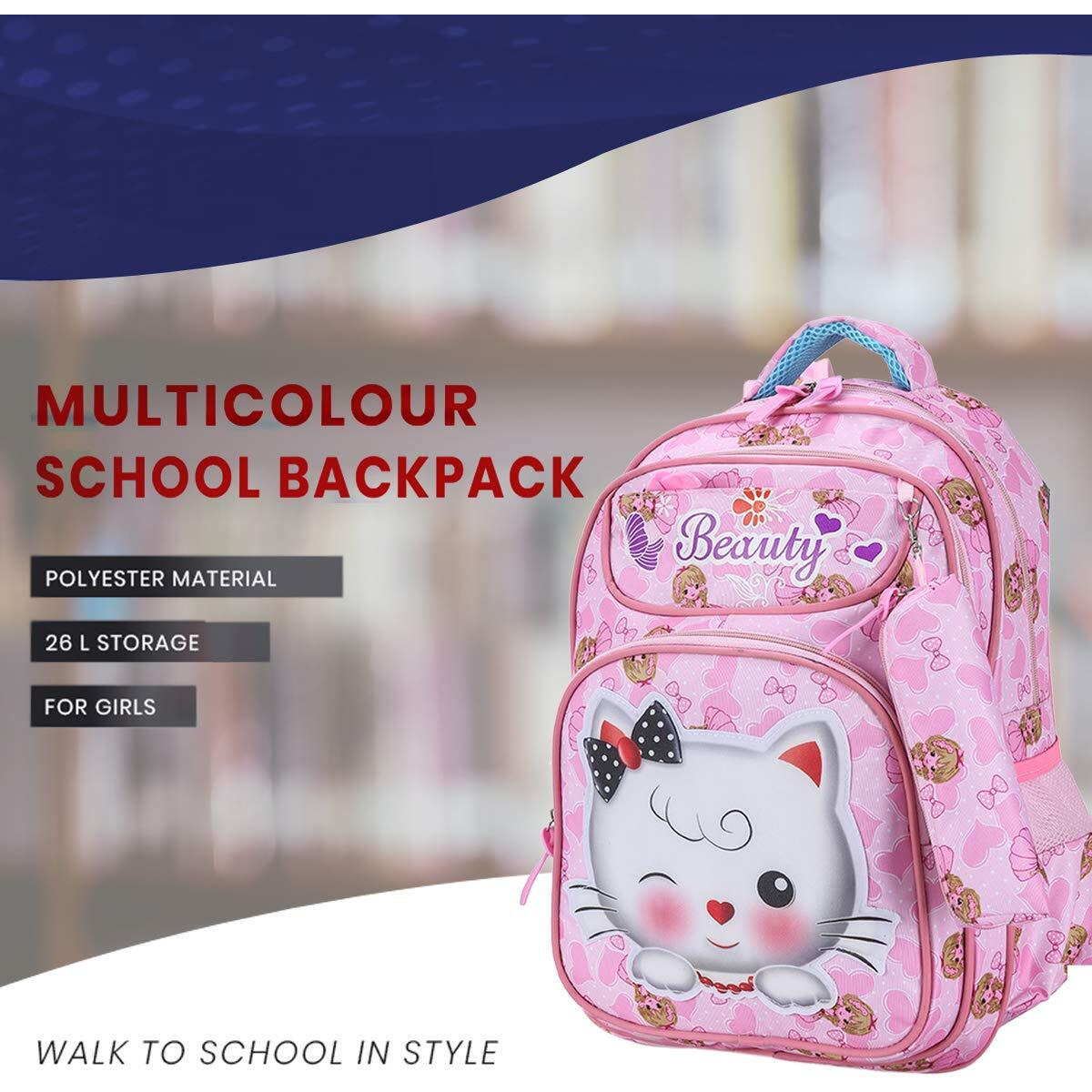 Tinytot 20 Liter, Stylish & Trendy Barbie Printed School Bag With Pencil Pouch Water Resistant High Storage School Bag College Travel Backpack Bag for Girls & Women, 2nd Standard Onwards 18 Inch