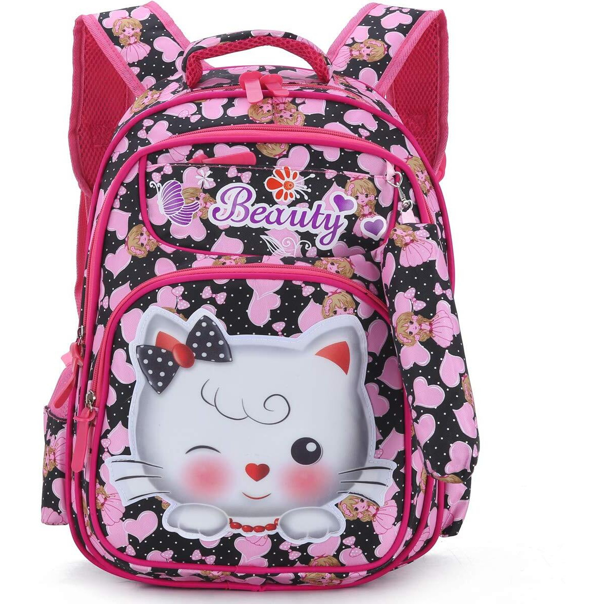 Tinytot 20 Litre, Stylish & Trendy Water Resistant High Storage Multi-Purpose Kitty Printed School Backpack College Backpack Travel Backpack Bag for Girls & Women, 2nd Standard onward, (18 Inch)