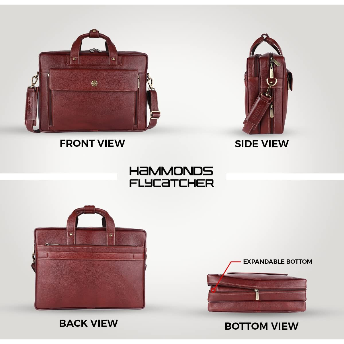 HAMMONDS FLYCATCHER Genuine Leather Office Bag for Men, 15.6 Inch Professional Leather Laptop Bag for Men, Adjustable Strap and Multiple Compartments, Leather Bag for Men, 1 Year Warranty, Brown