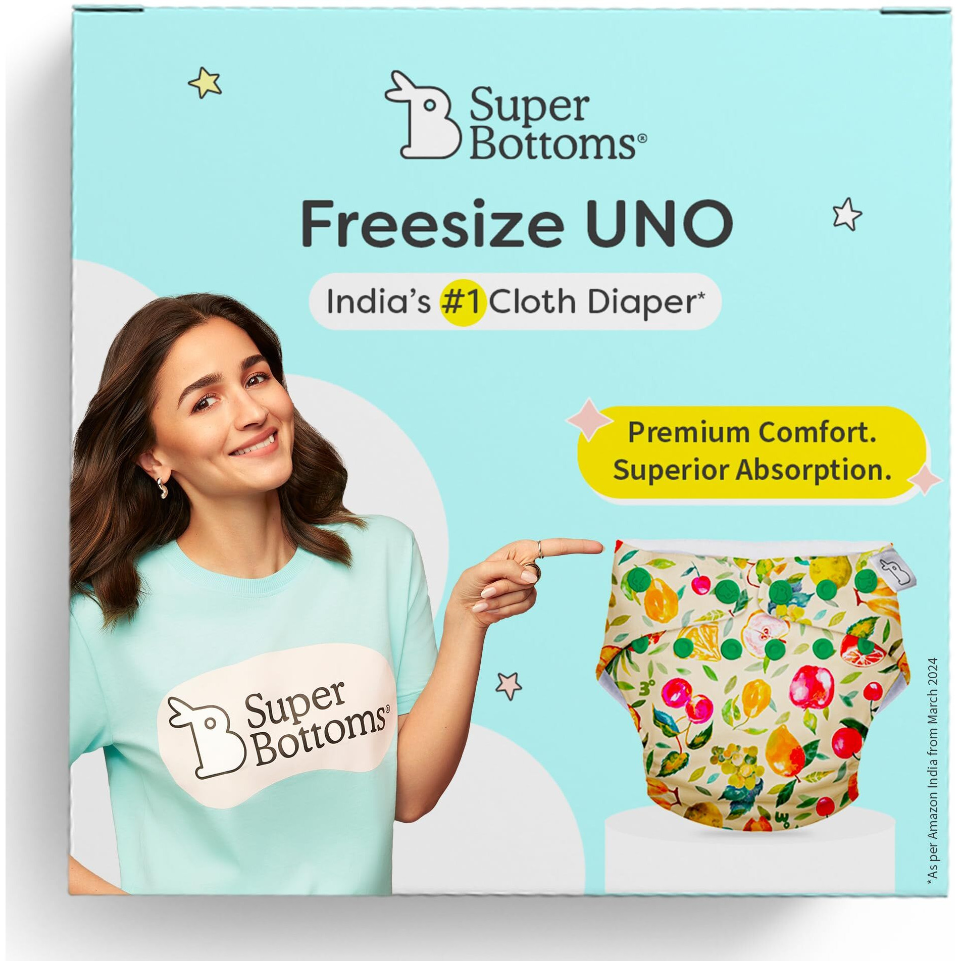 SuperBottoms UNO Freesize Cloth Diaper | Cloth diaper for babies 3M to 3Y | Washable & Reusable cloth diaper | Comes with cloth diaper insert | 1 Organic cotton Soaker (Fruit Burst)
