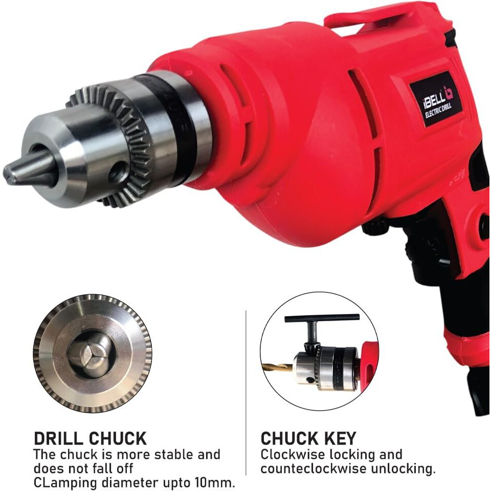 IBELL Electric Drill ED06-91, 400W, Copper Armature, 2800 RPM, Chuck 10 mm Forward/Reverse for Wood & Metal Work with Variable Speed Control