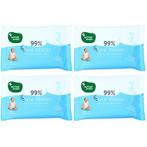 Mother Sparsh Thick Fabric Baby Water Based Unscented Wipe (Blue, 10 Wipes) - Pack of 4