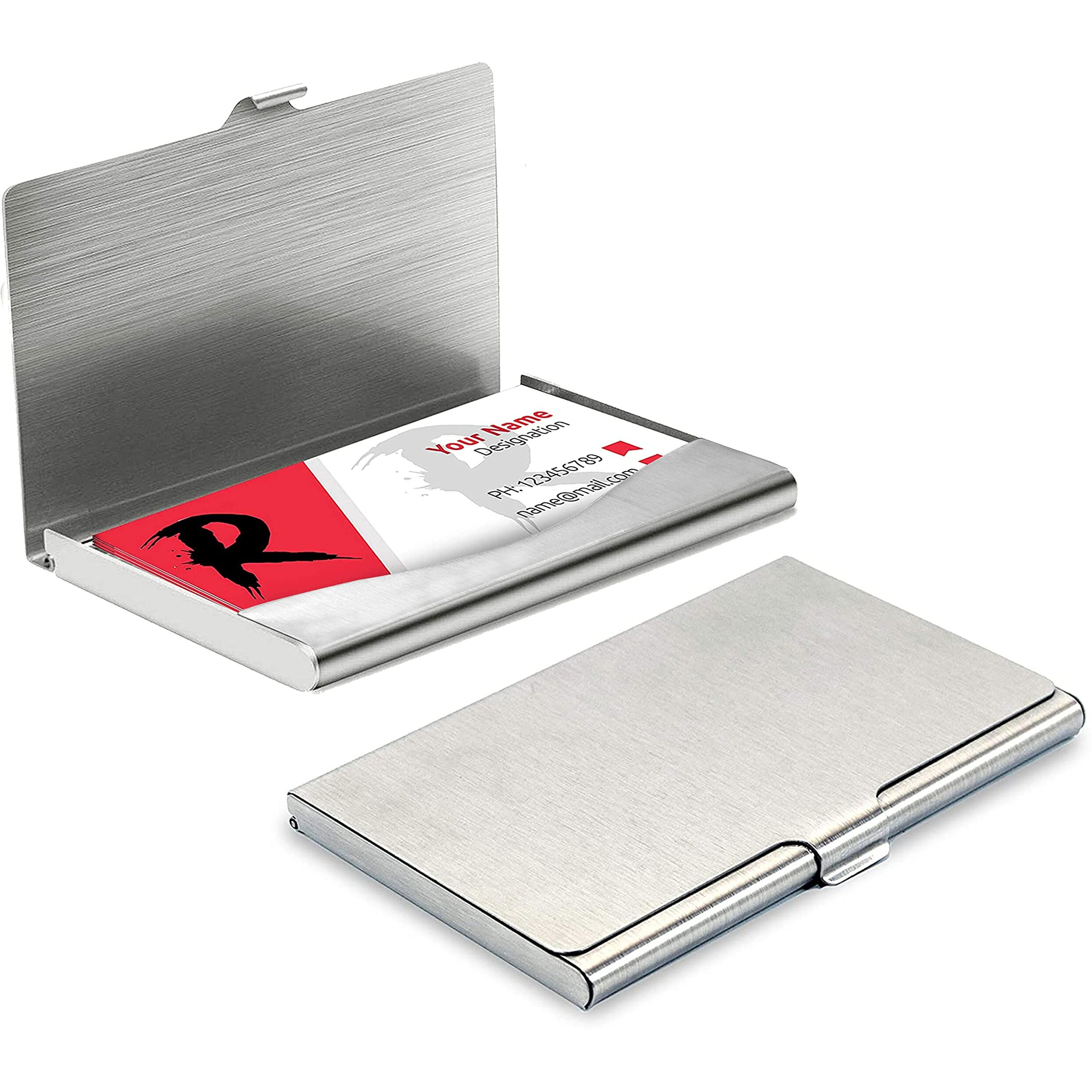 DAHSHA Men s & Women s Stainless Steel Pocket ATM Visiting Credit Card Business Card Case Holder - Silver ( Pack of 2)