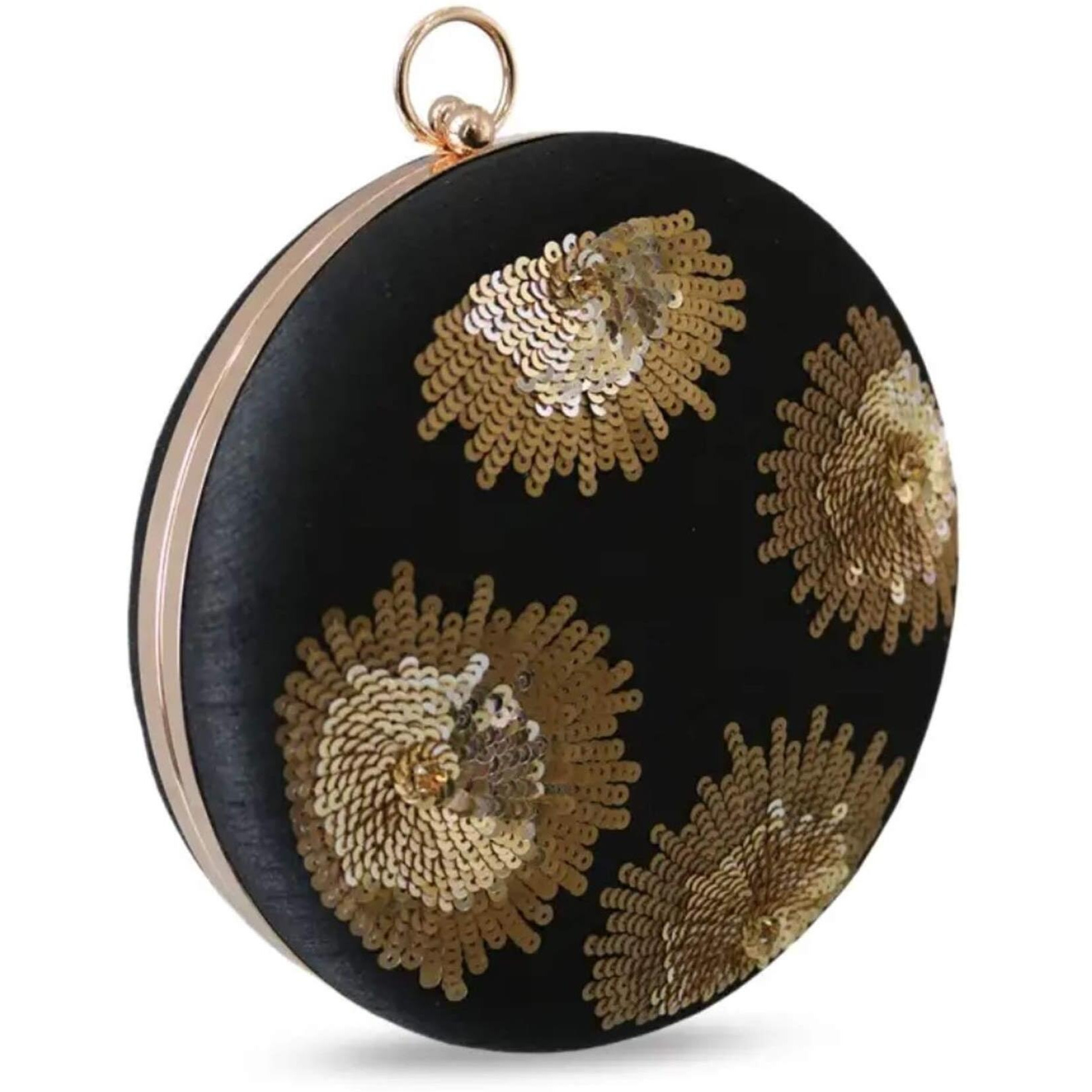 TOOBA Women Handicraft Beautiful Round Box Clutch Bag Purse for Bridal, Casual, Wedding Bag for Women & Girls (Black)