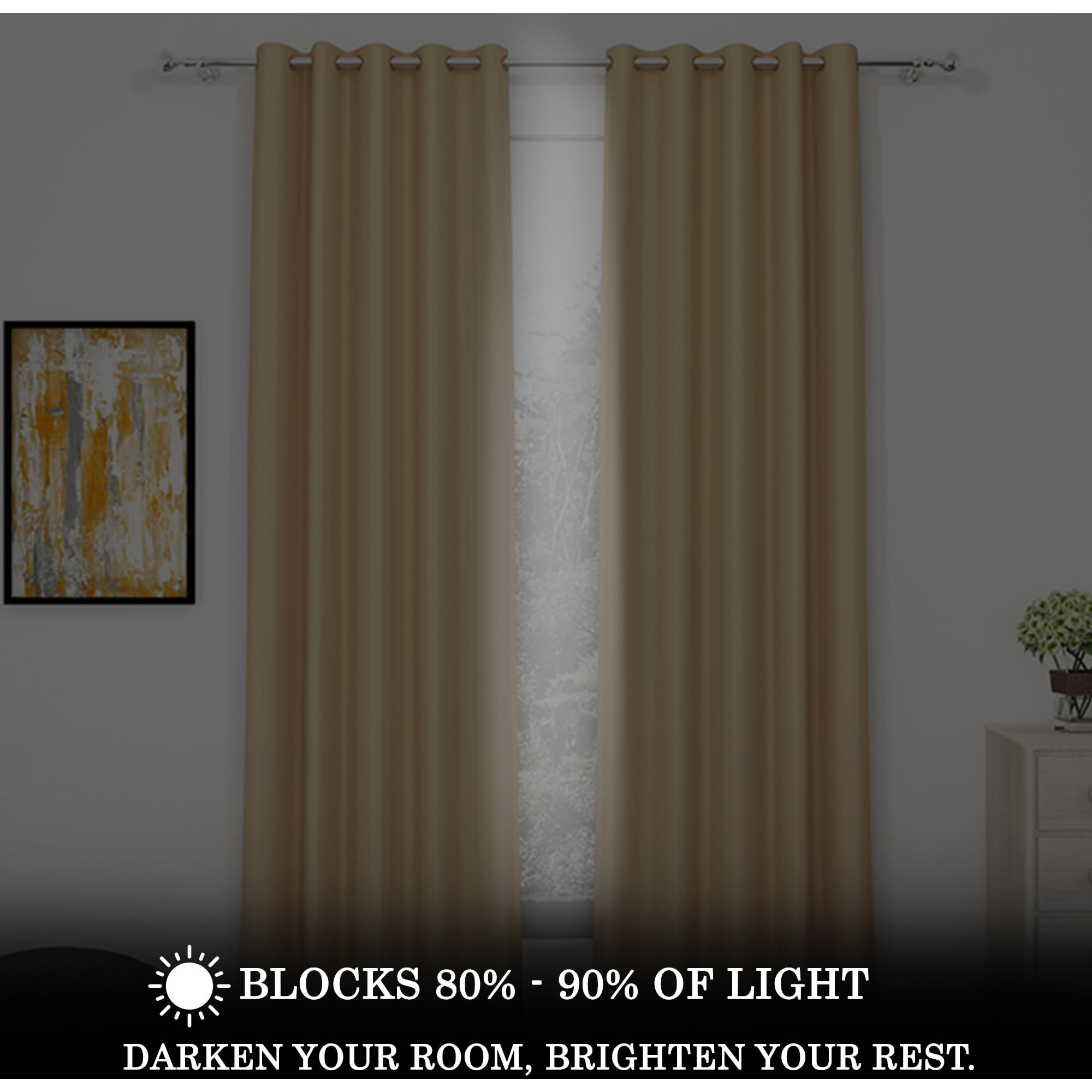 Story@Home Blackout Long Door Curtains 9 Feet Set of 2 | Plain Printed | 70% Room Darkening | Thermal Insulated Curtains | Curtain for Living Room | (116 x 275 cm, Cream) | Perfect for Home Decor
