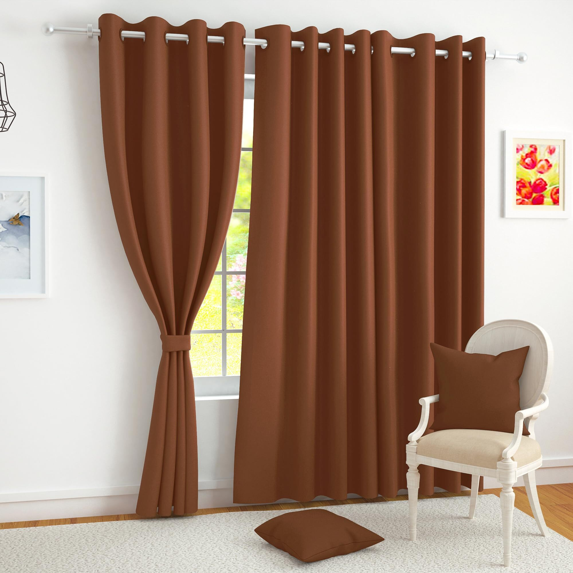 Story@Home Blackout Long Door Curtains 9 Feet Set of 2 | Plain Printed | 85% Room Darkening | Thermal Insulated Curtains | Curtain for Living Room | (116 x 275 cm, Brown) | Perfect for Home Decor