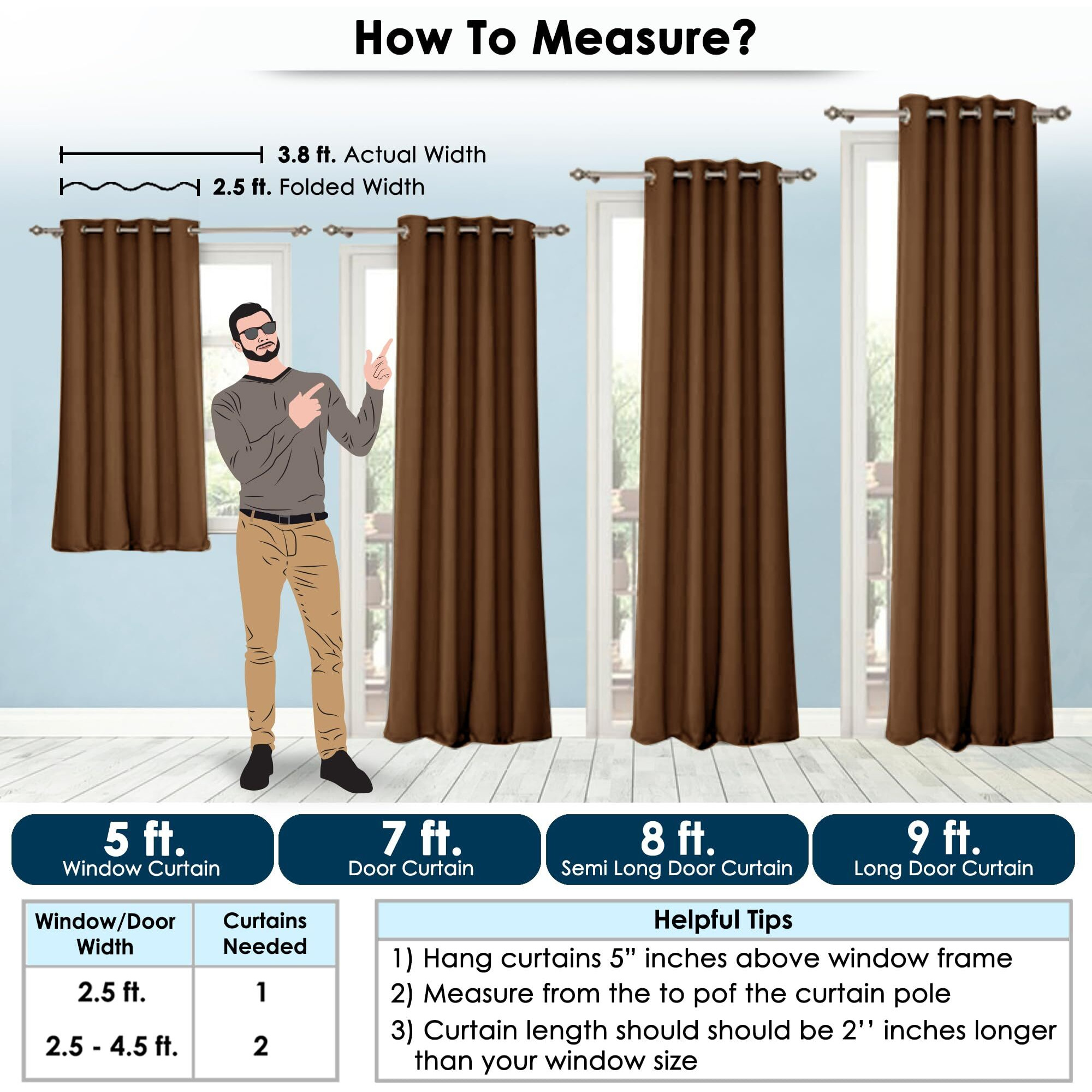 Story@Home Blackout Long Door Curtains 9 Feet Set of 2 | Plain Printed | 85% Room Darkening | Thermal Insulated Curtains | Curtain for Living Room | (116 x 275 cm, Brown) | Perfect for Home Decor