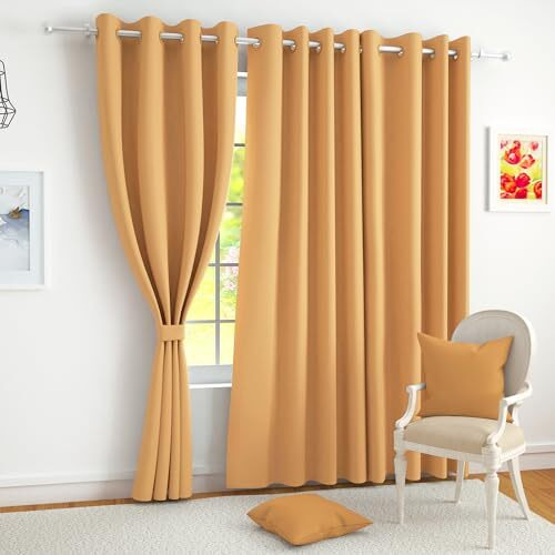 Story@Home Blackout Long Door Curtains 9 Feet Set of 2 | Plain Printed | 85% Room Darkening | Thermal Insulated Curtains | Curtain for Living Room | (116 x 275 cm, Mustard) | Perfect for Home Decor