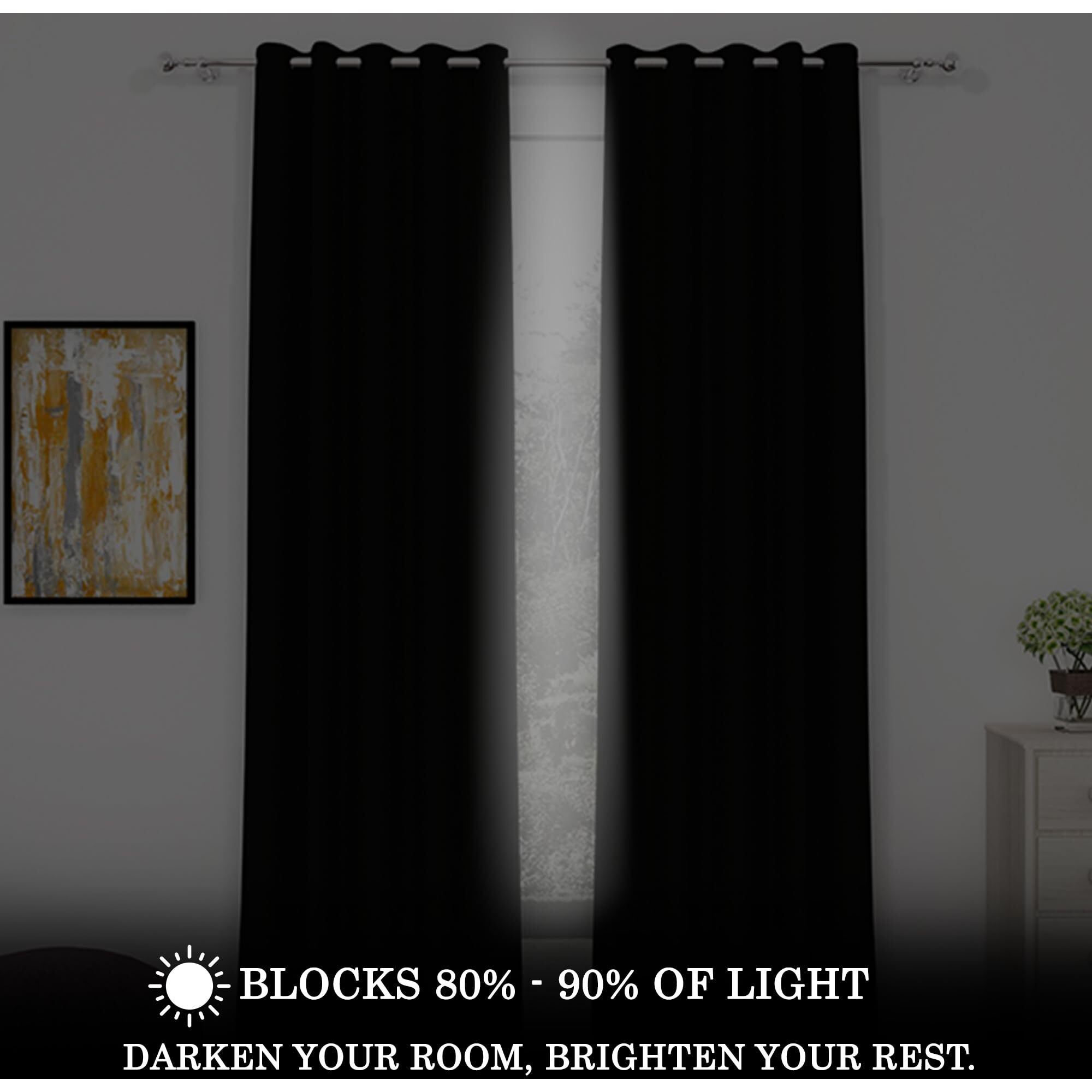 Story@Home Blackout Long Door Curtains 9 Feet Set of 2 | Plain Printed | 100% Room Darkening | Thermal Insulated Curtains | Curtain for Living Room | (116 x 275 cm, Black) | Perfect for Home Decor