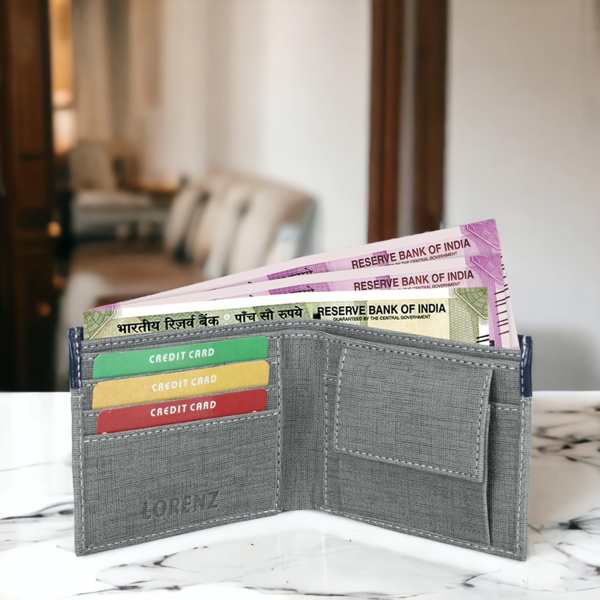LORENZ fabric Casual Grey Wallet for Men|Wallet for Boys WL-15