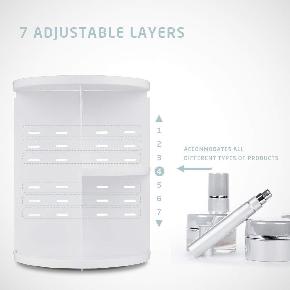 INOVERA (LABEL) Cosmetic Makeup Organizer for Women, Bride & Girls - 360 Rotating Storage Organiser Box - Dressing table Vanity Case Holder for Lipsticks, Skincare Kit & Brushes Set - White