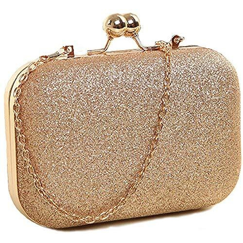 TOOBA Womens Handicraft Beautiful Bling Box Clutch Bag Purse For Bridal, Casual, Wedding Bag for Women & Girls (Sparkling Gold)