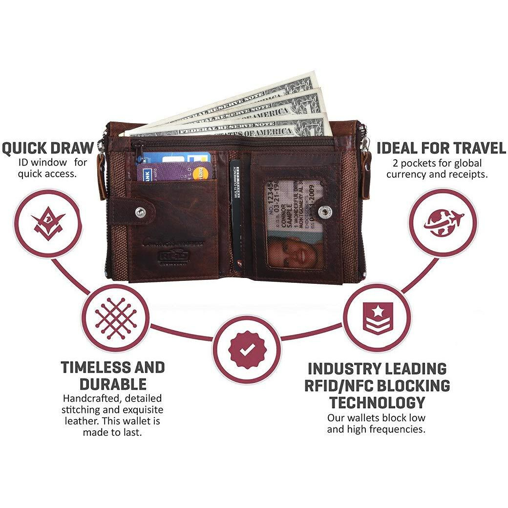 Contacts Men s Genuine Leather Wallet | RFID Blocking Wallet for Men | Bifold Zip Wallet| 7 Card Slots, 1 ID Window (Choco Brown)