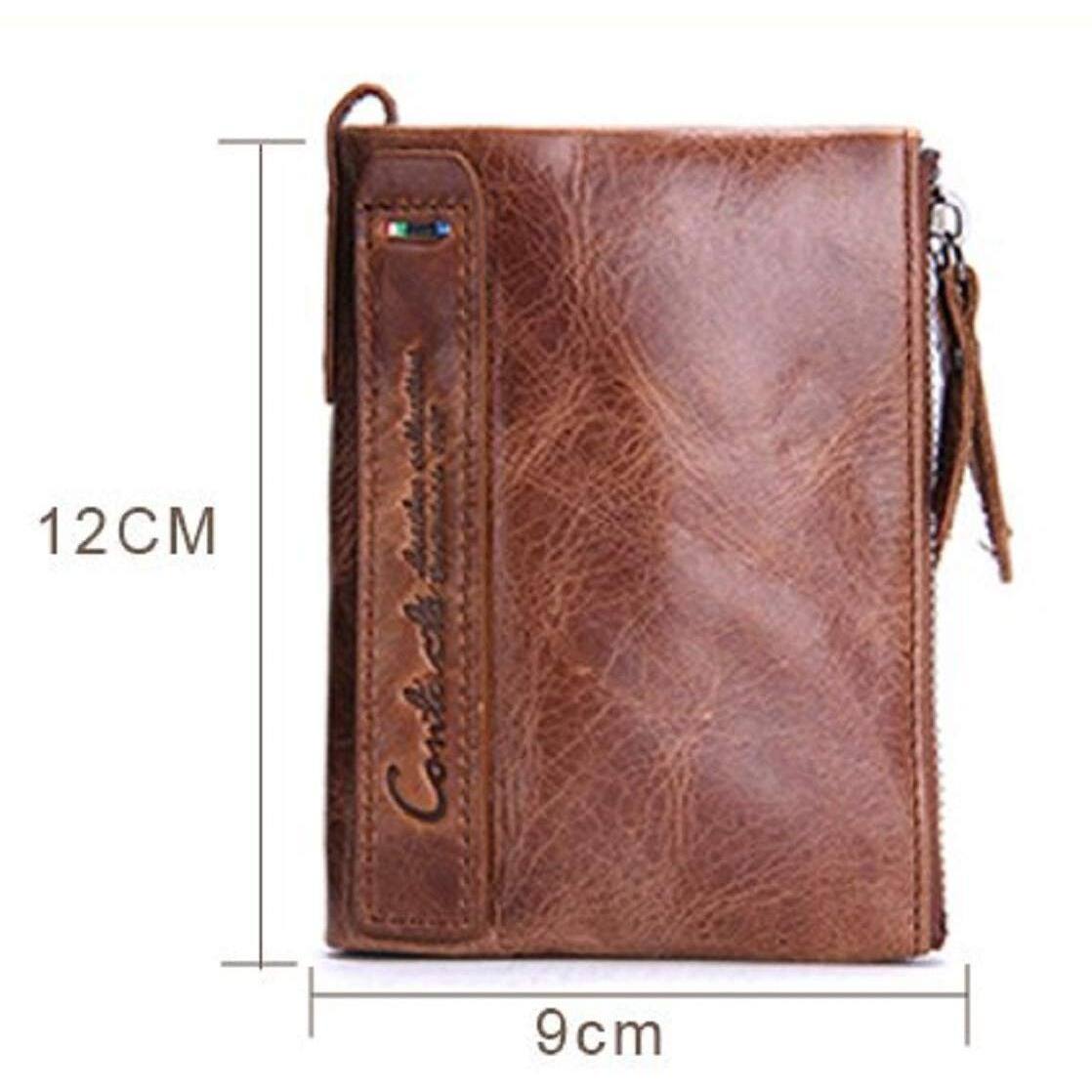 Contacts Men s Genuine Leather Wallet | RFID Blocking Wallet for Men | Bifold Zip Wallet| 7 Card Slots, 1 ID Window (Choco Brown)