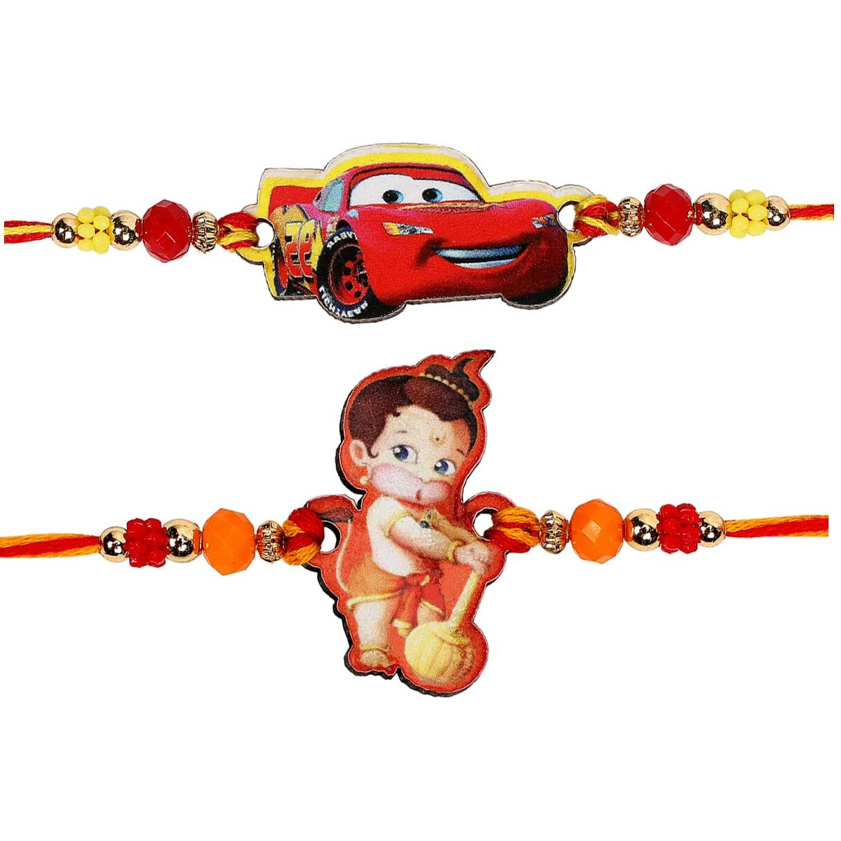 Riddhika Ventures Stylish Kids Rakhi (Set of 2) along with Roli Chawal and Greeting Card (P13P14)
