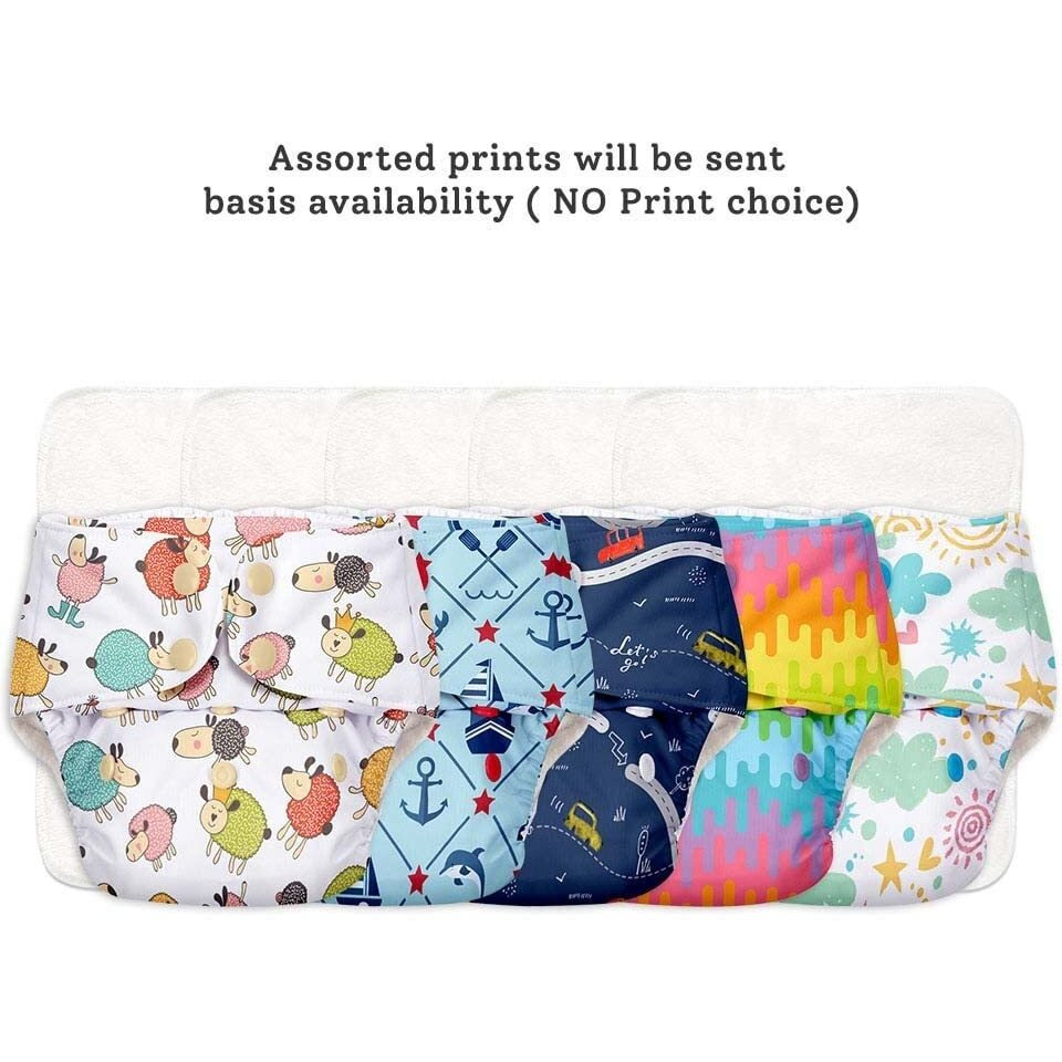 SuperBottoms BASIC EASY - Cloth Diapers+ Inserts - Freesize Adjustable and Reusable Cloth Diaper for babies 0-3 Years | With quick drying prefold style soaker-Assorted