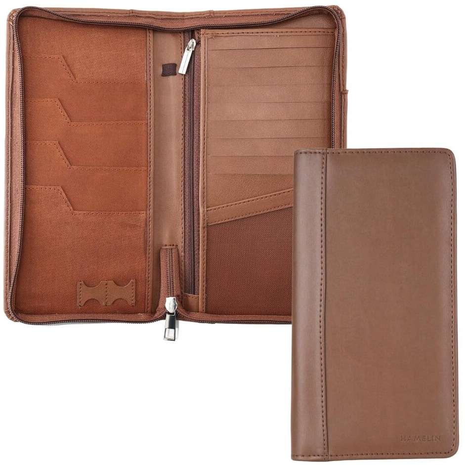 HAMELIN Unisex Passport Holder with RFID Blocking Technology | Vegan Leather Passport Cover,Travel Document Organiser|Passport Wallet with 4 Passport Slots,8 Card Holder Slots| Passport Holder-Caramel