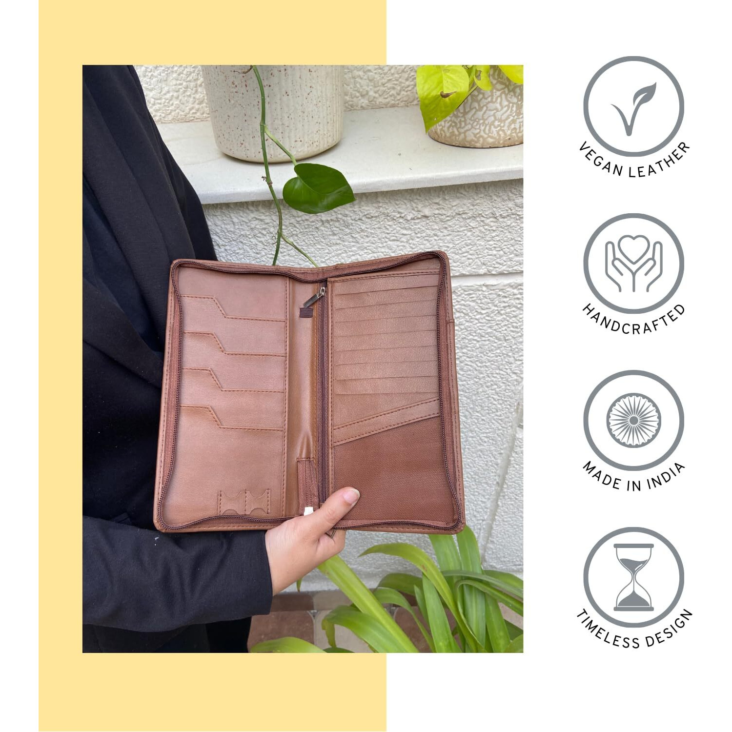 HAMELIN Unisex Passport Holder with RFID Blocking Technology | Vegan Leather Passport Cover,Travel Document Organiser|Passport Wallet with 4 Passport Slots,8 Card Holder Slots| Passport Holder-Caramel