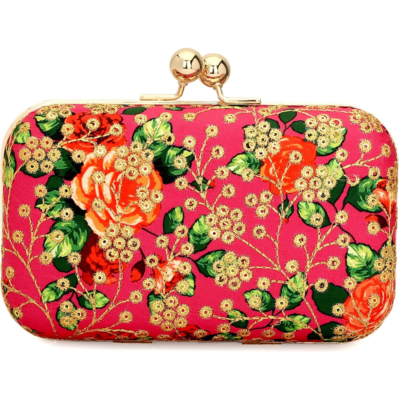 TOOBA Women Handicraft Beautiful Bling Box Clutch Bag (Magenta Embroidered)
