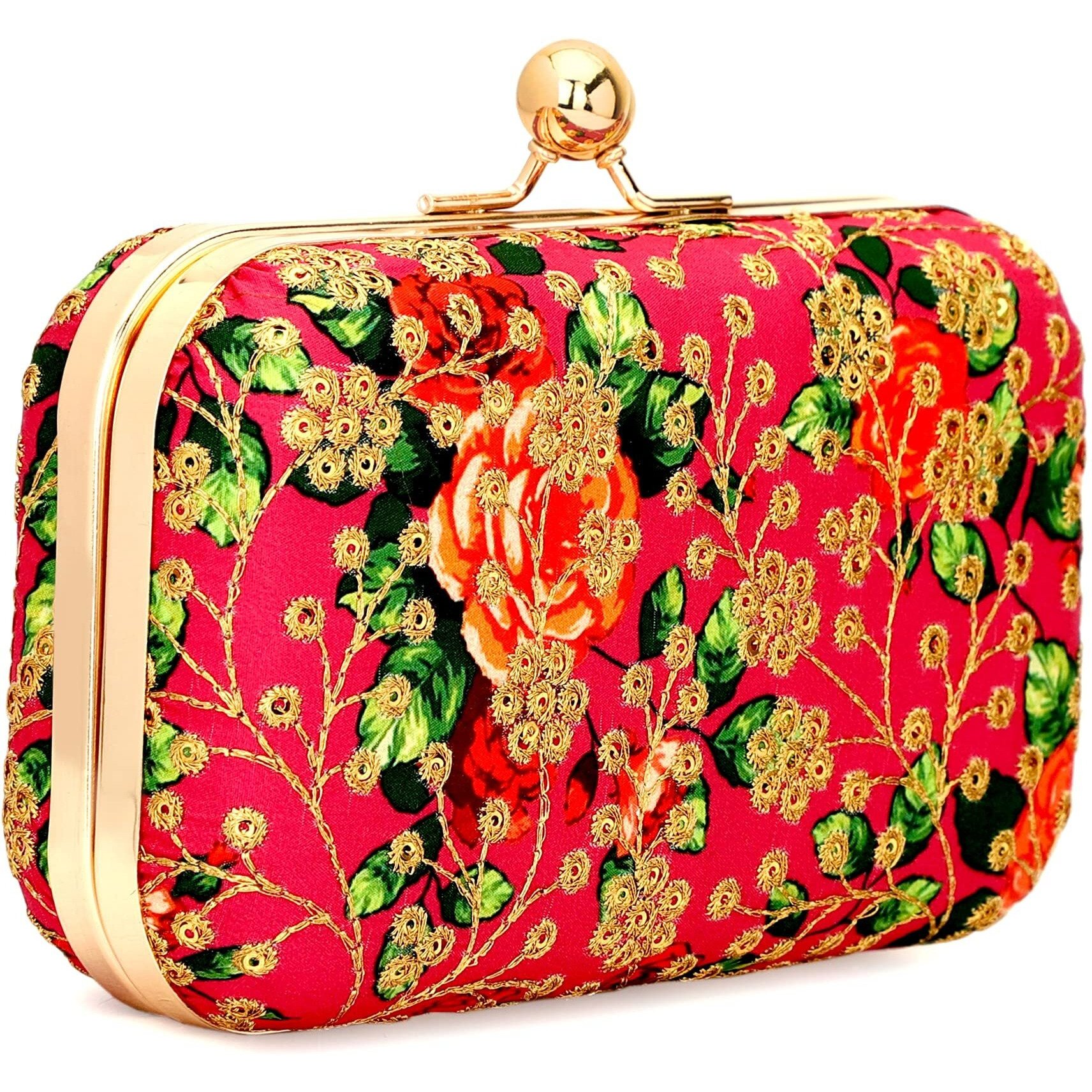 TOOBA Women Handicraft Beautiful Bling Box Clutch Bag (Magenta Embroidered)