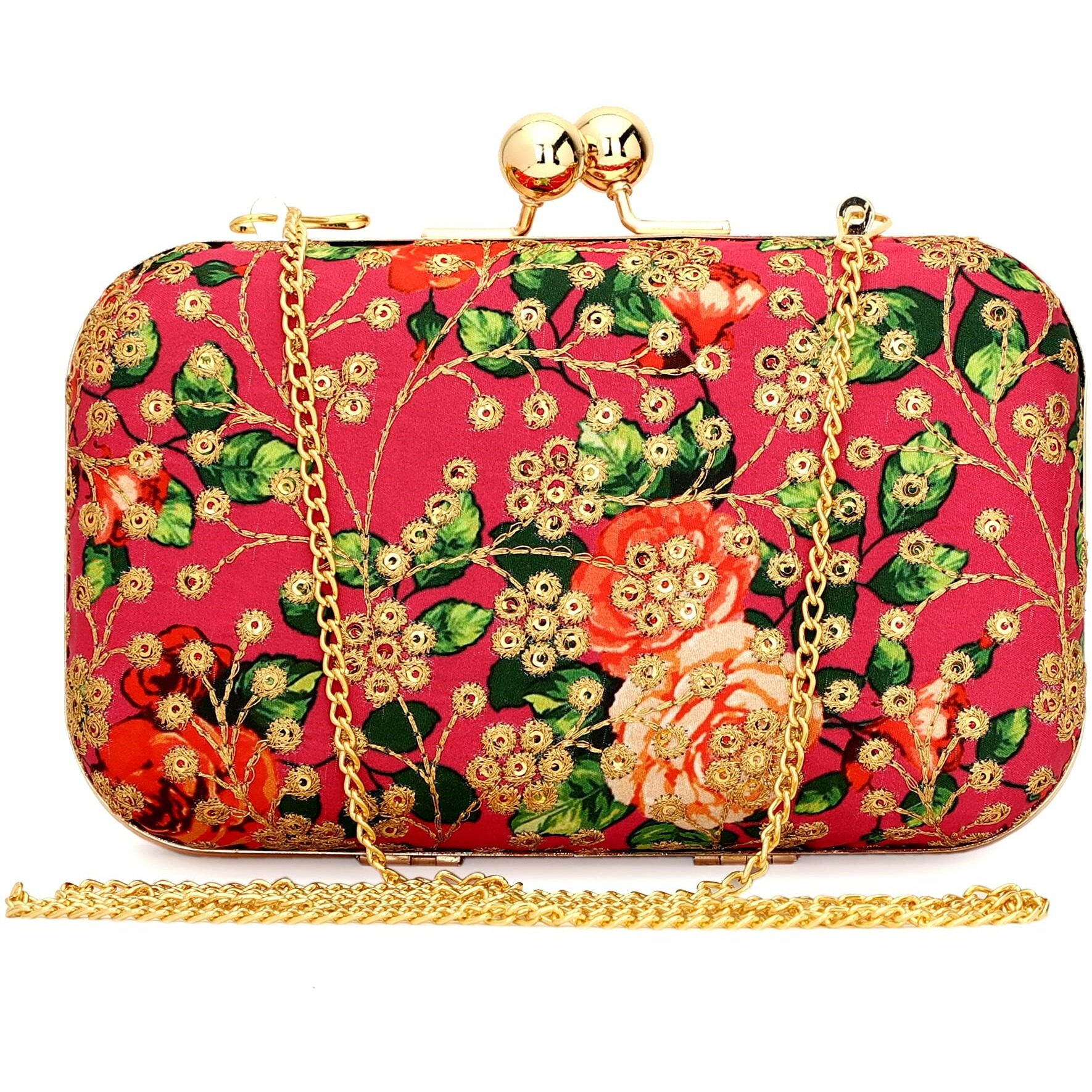 TOOBA Women Handicraft Beautiful Bling Box Clutch Bag (Magenta Embroidered)