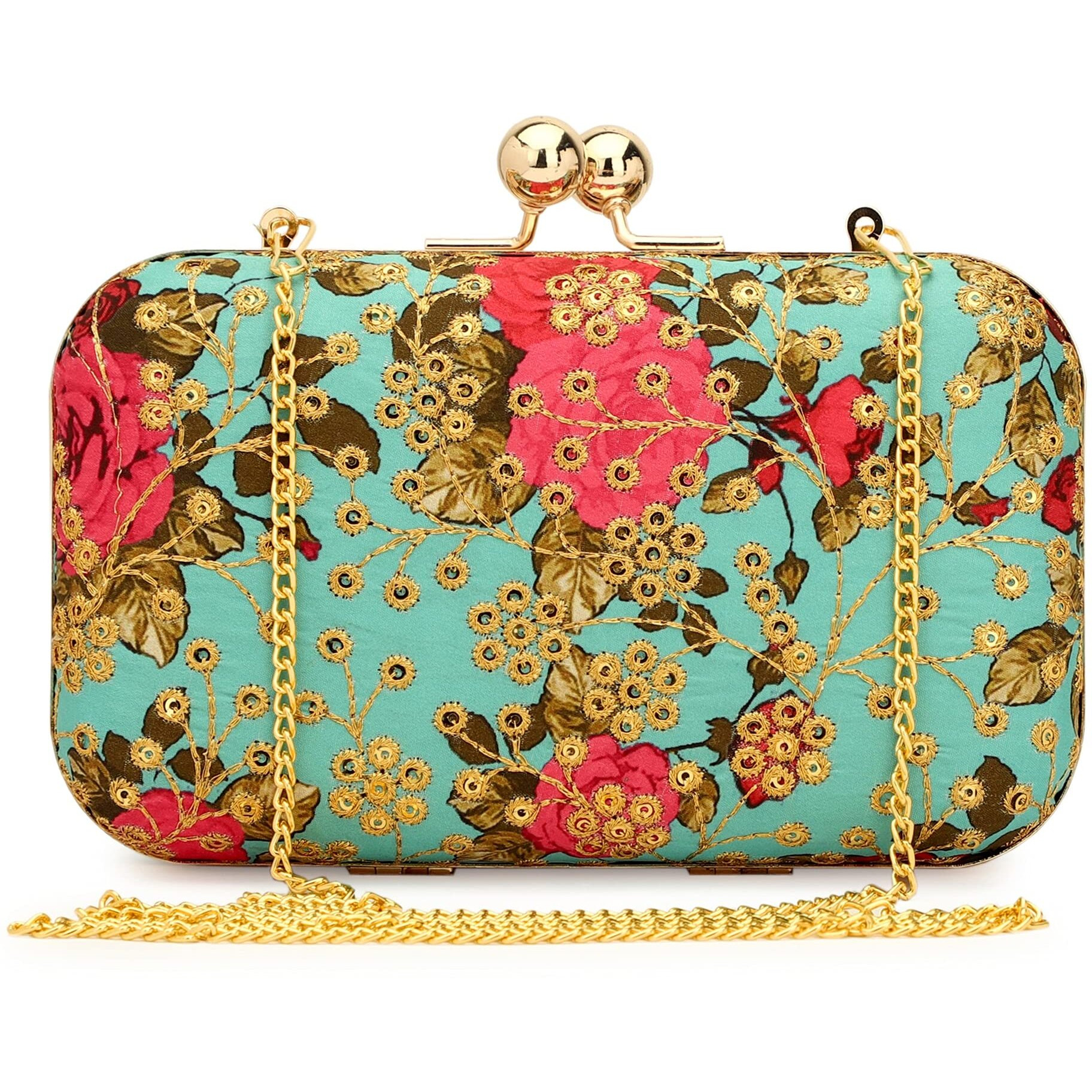 TOOBA Handicraft Hand Embroidered Box Clutch Bag Purse for Bridal, Casual, Wedding Bag for Women & Girls