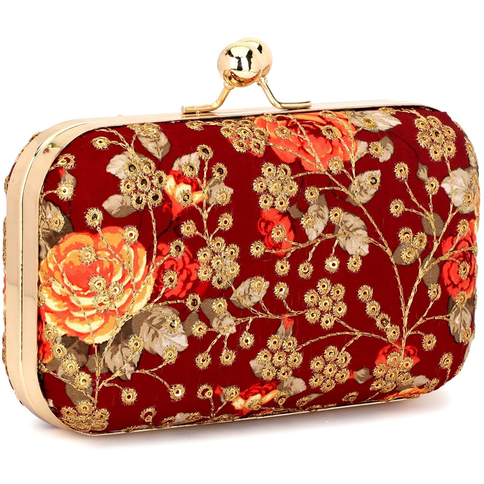 TOOBA Women Handicraft Beautiful Bling Box Clutch Bag Purse For Bridal, Casual, Party, Wedding (Maroon Embroidered)
