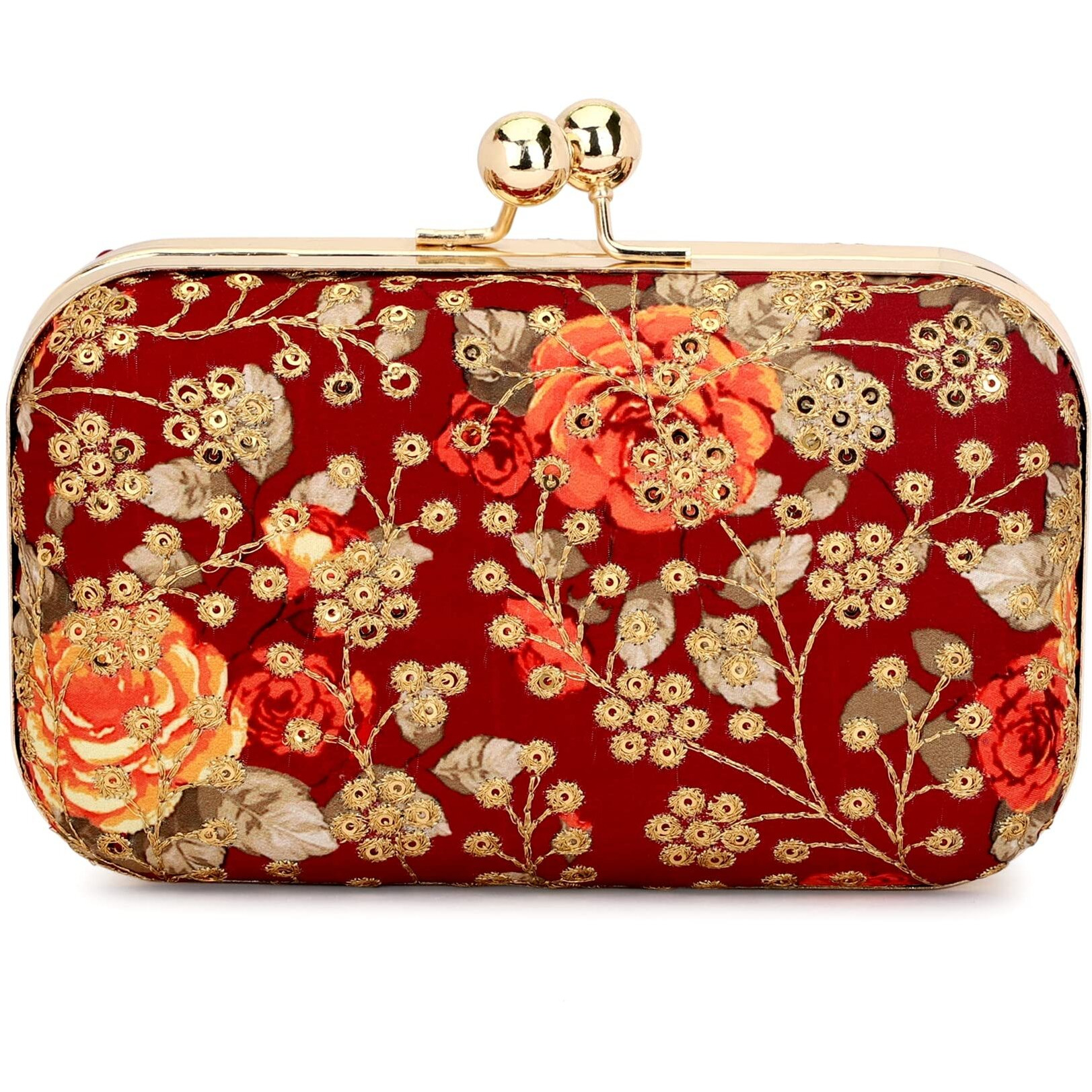 TOOBA Women Handicraft Beautiful Bling Box Clutch Bag Purse For Bridal, Casual, Party, Wedding (Maroon Embroidered)