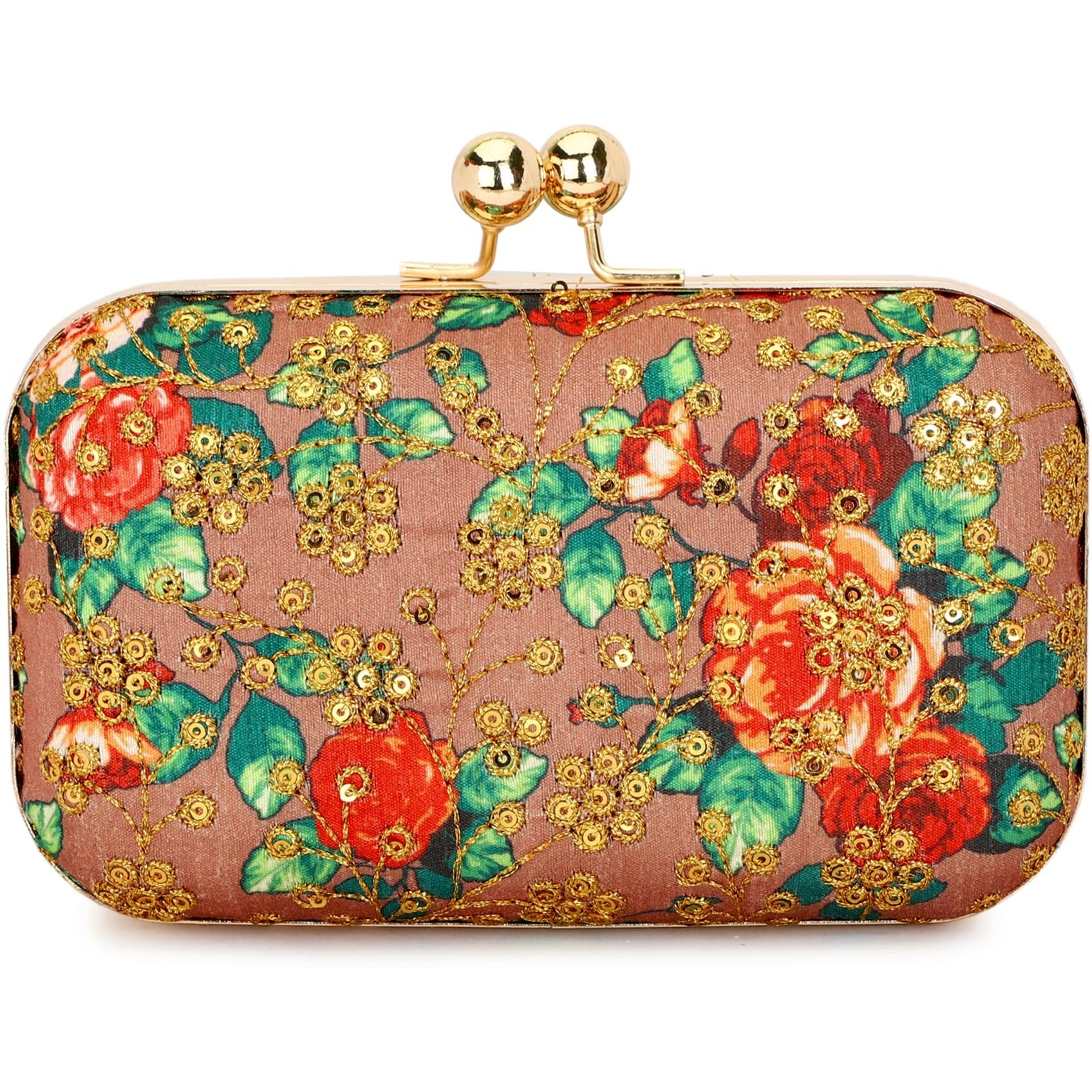 TOOBA Women Handicraft Beautiful Bling Box Clutch Bag Purse for Bridal, Casual, Wedding Bag for Women & Girls (Gold Embroidered)