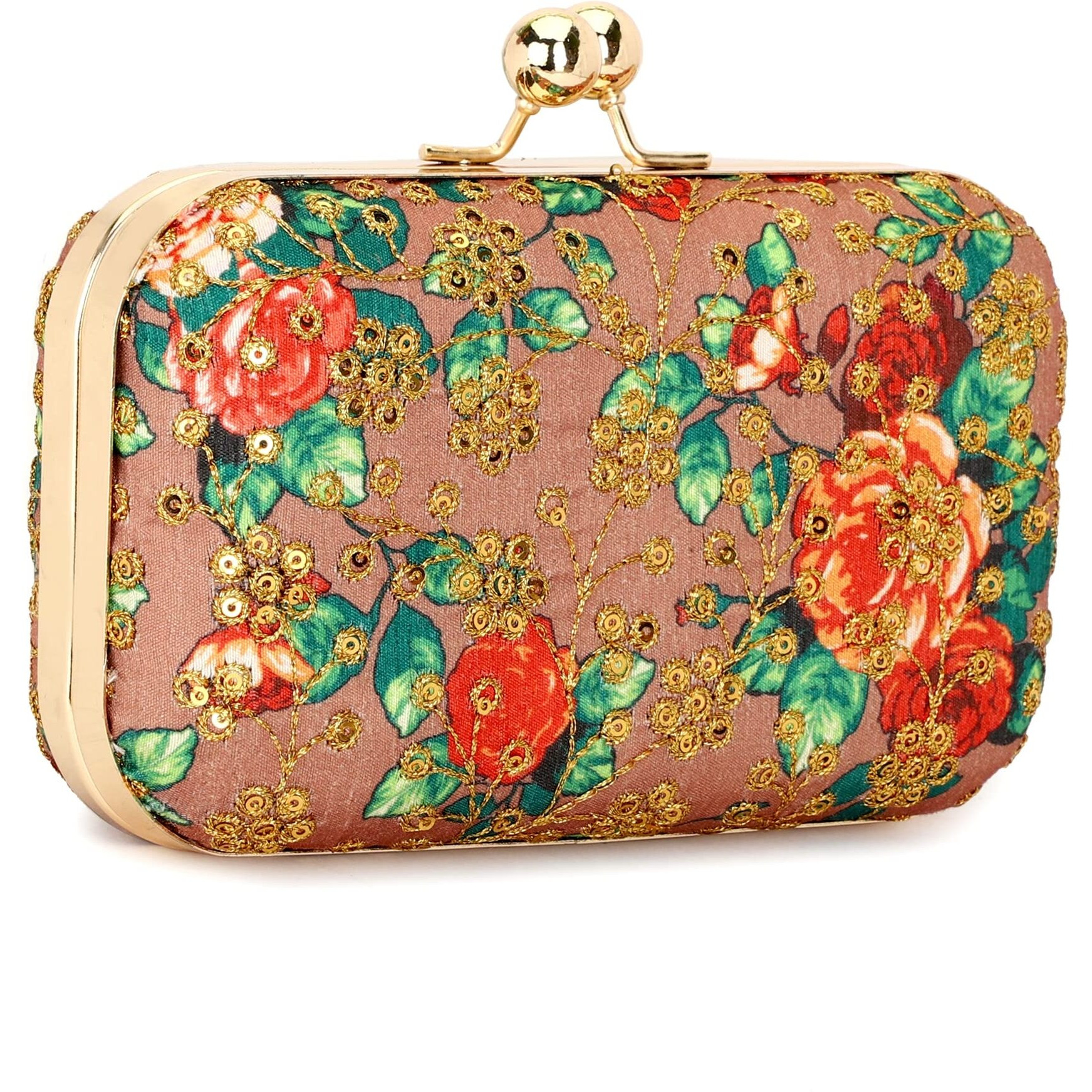 TOOBA Women Handicraft Beautiful Bling Box Clutch Bag Purse for Bridal, Casual, Wedding Bag for Women & Girls (Gold Embroidered)