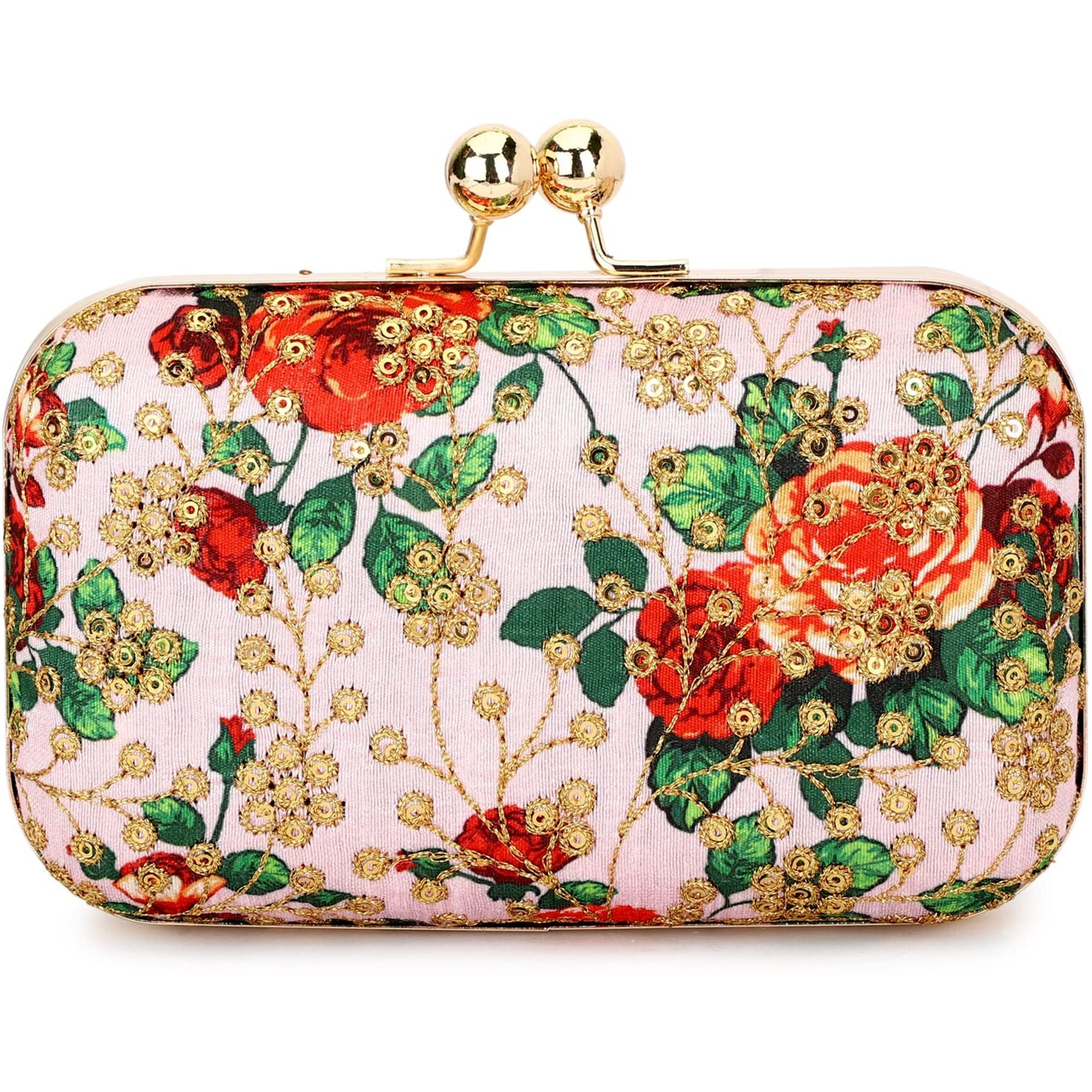 TOOBA Women Handicraft Beautiful Bling Box Clutch Bag Purse for Bridal, Casual, Wedding Bag for Women & Girls (Pink Embroidered)