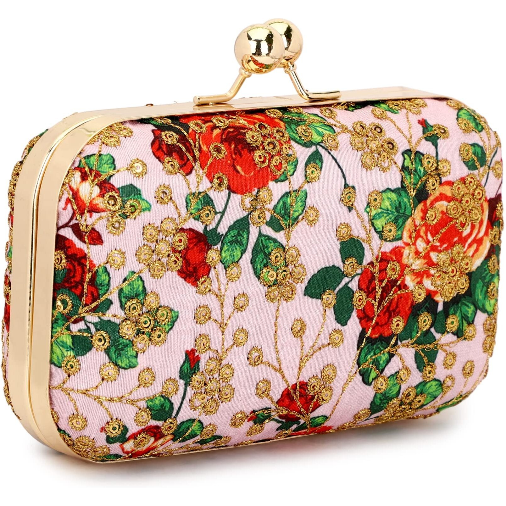 TOOBA Women Handicraft Beautiful Bling Box Clutch Bag Purse for Bridal, Casual, Wedding Bag for Women & Girls (Pink Embroidered)