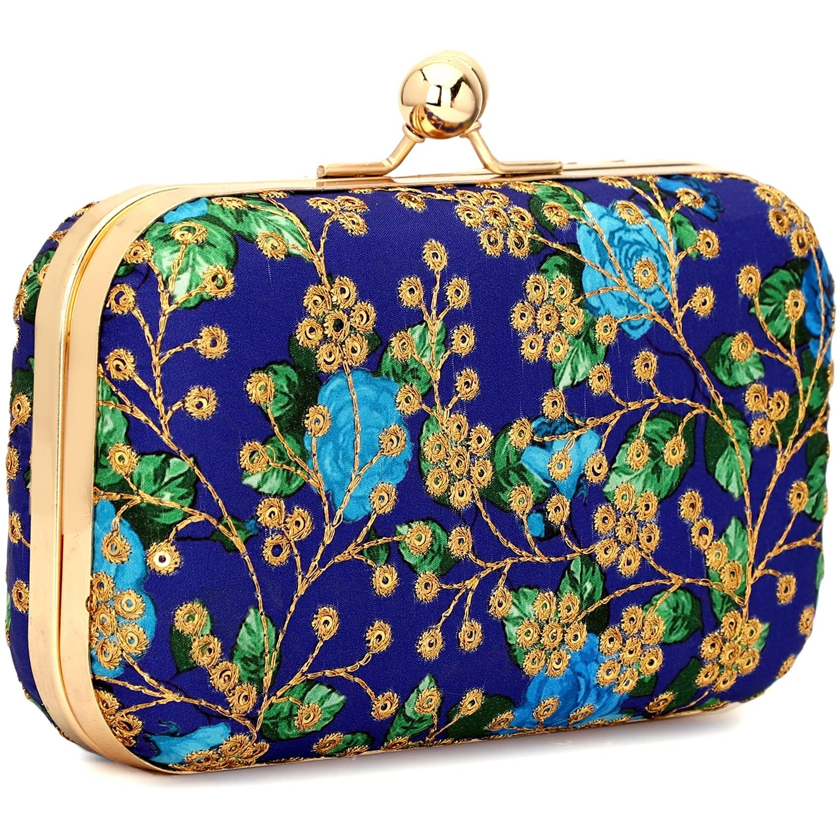 TOOBA Women Handicraft Beautiful Bling Box Clutch Bag Purse for Bridal, Casual, Wedding Bag for Women & Girls (Blue Embroidered)