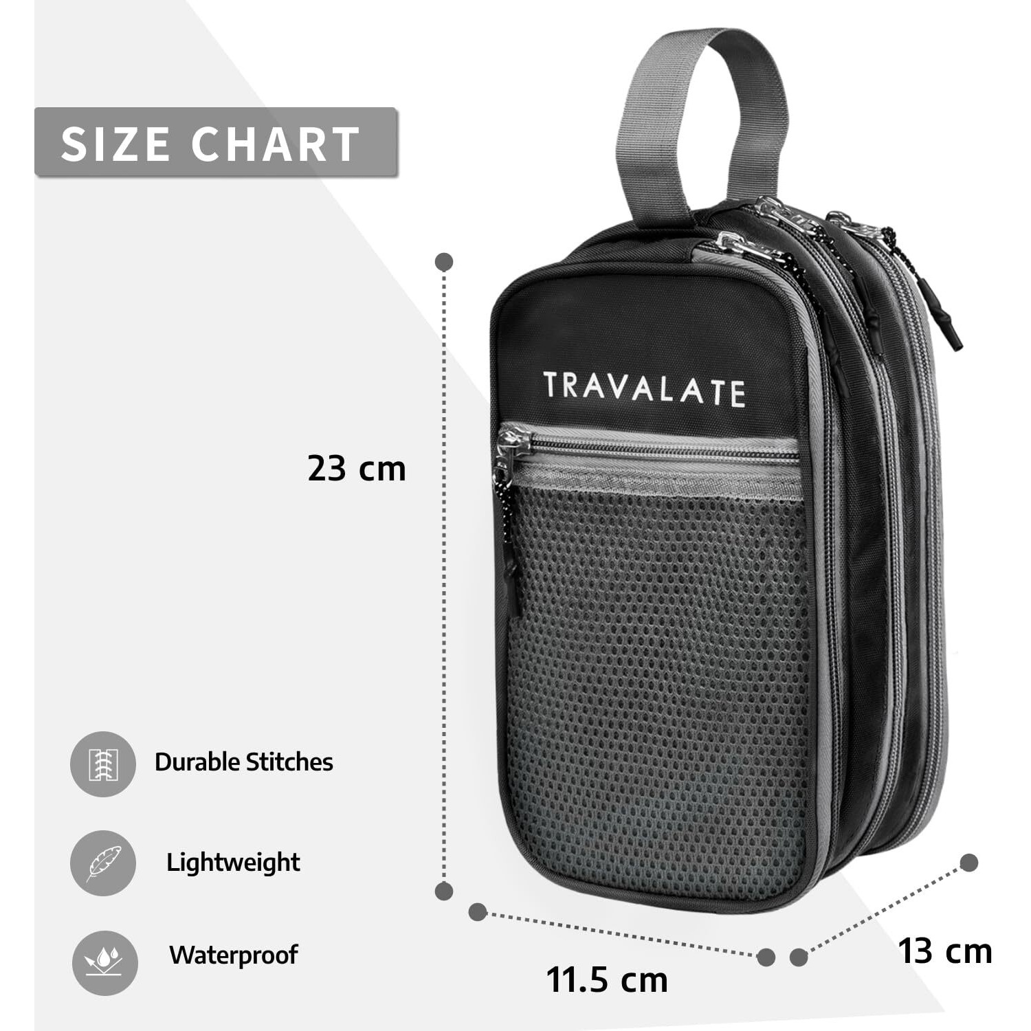 Travalate Polyester Cosmetic Makeup Pouch with Multi Pockets, Shaving Kit Toiletry Bag, Waterproof Travel Toiletry Kit for Women and Men  Black