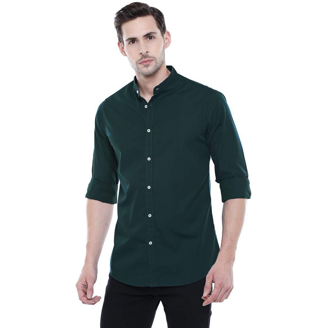 Dennis Lingo Men s Cotton Solid Mandarin Collar Slim Fit Casual Shirt (CC201_B-GREEN, XXL)