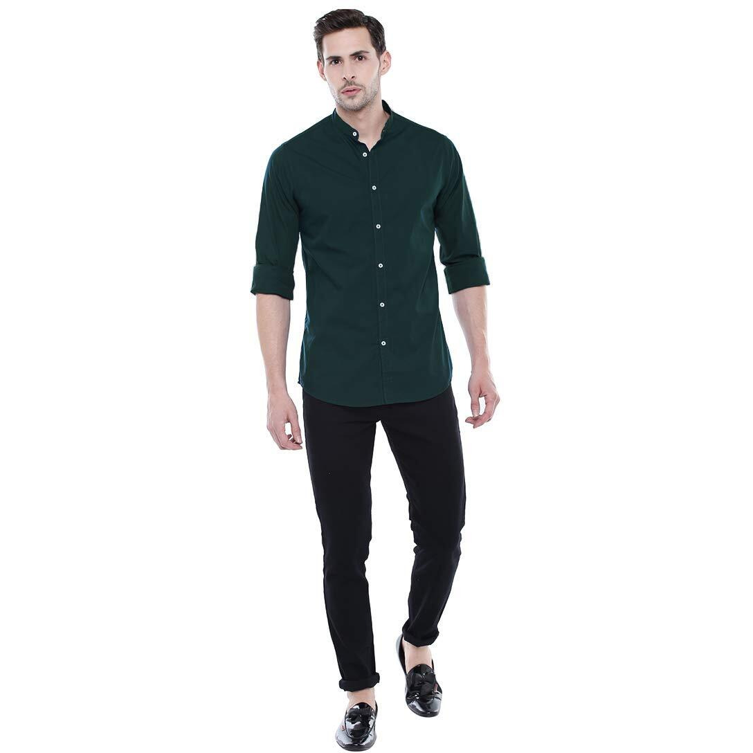 Dennis Lingo Men s Cotton Solid Mandarin Collar Slim Fit Casual Shirt (CC201_B-GREEN, XXL)