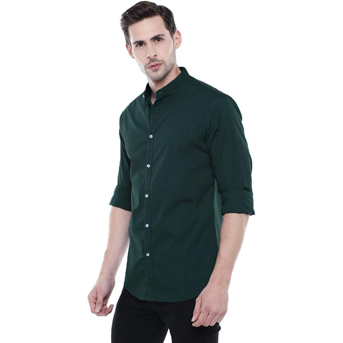 Dennis Lingo Men s Cotton Solid Mandarin Collar Slim Fit Casual Shirt (CC201_B-GREEN, XXL)
