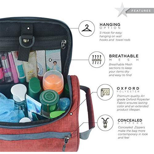 FATMUG 6 Cms Travel Toiletry Organizer Hanging Dopp Kit for Men, Cosmetics Pouch for Women - Maroon